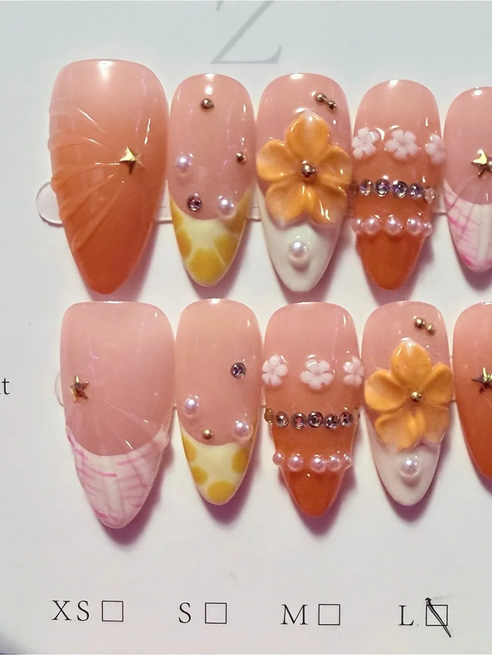 3D Floral Peach Pink Press-On Nails Set - Elegant Women Makeup Nail Art